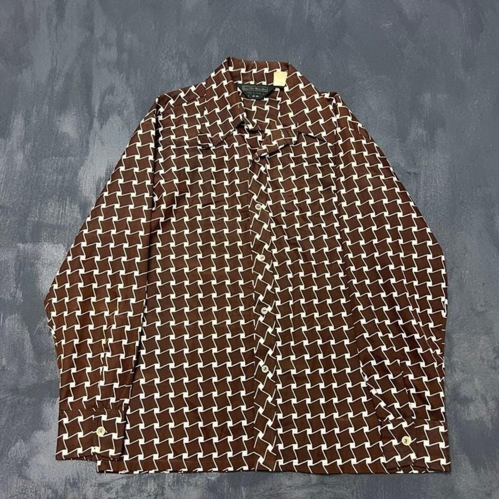 Vintage Sears Button Up Shirt Mens Large Brown 1970s Long Sleeve USA